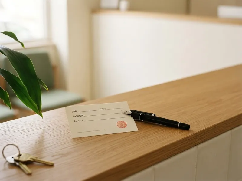 Cartão de consulta dentária em papel, com a data escrita à mão